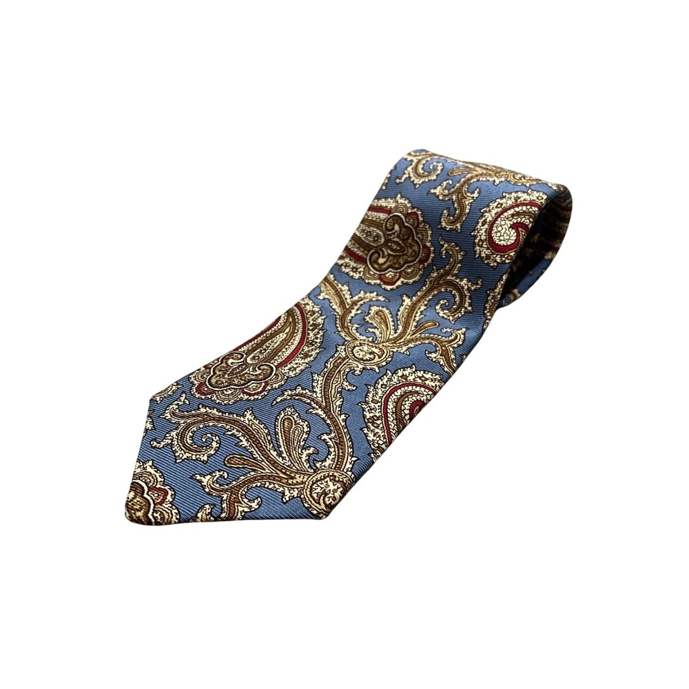 Brooks Brothers Makers Silk Paisley Tie Blue Gold Red Made in USA Italian Fabric